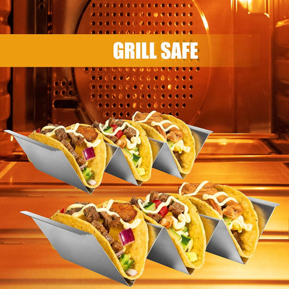 Taco Holders Set of 5, Taco Stand, Stainless Steel Taco Holder, with Easy-Access Handle, Each Can Hold 2 to 3 Tortillas, Oven Safe for Baking, Dishwasher and Microwave Safety