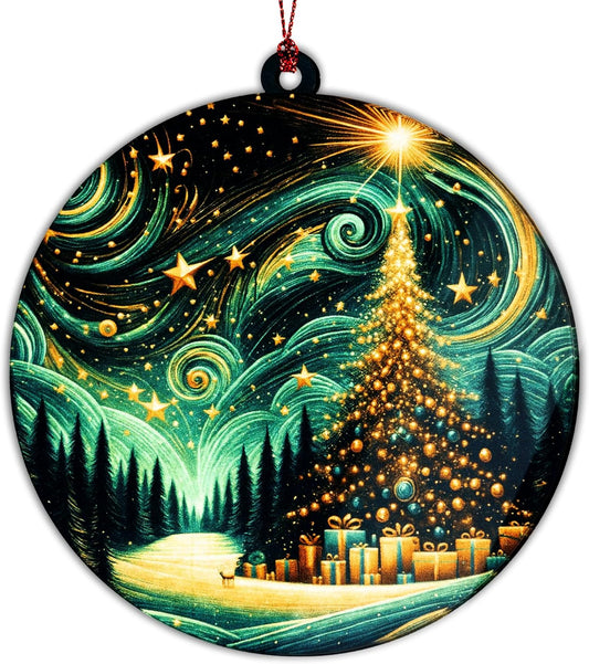 Tree of Life Christmas Ornaments 2025, Colorful Ornaments with Suncatcher Design, Hanging Ornament for Xmas Decor, Christmas Decorations, Gift Idea, Bauble Present (Green Sky)