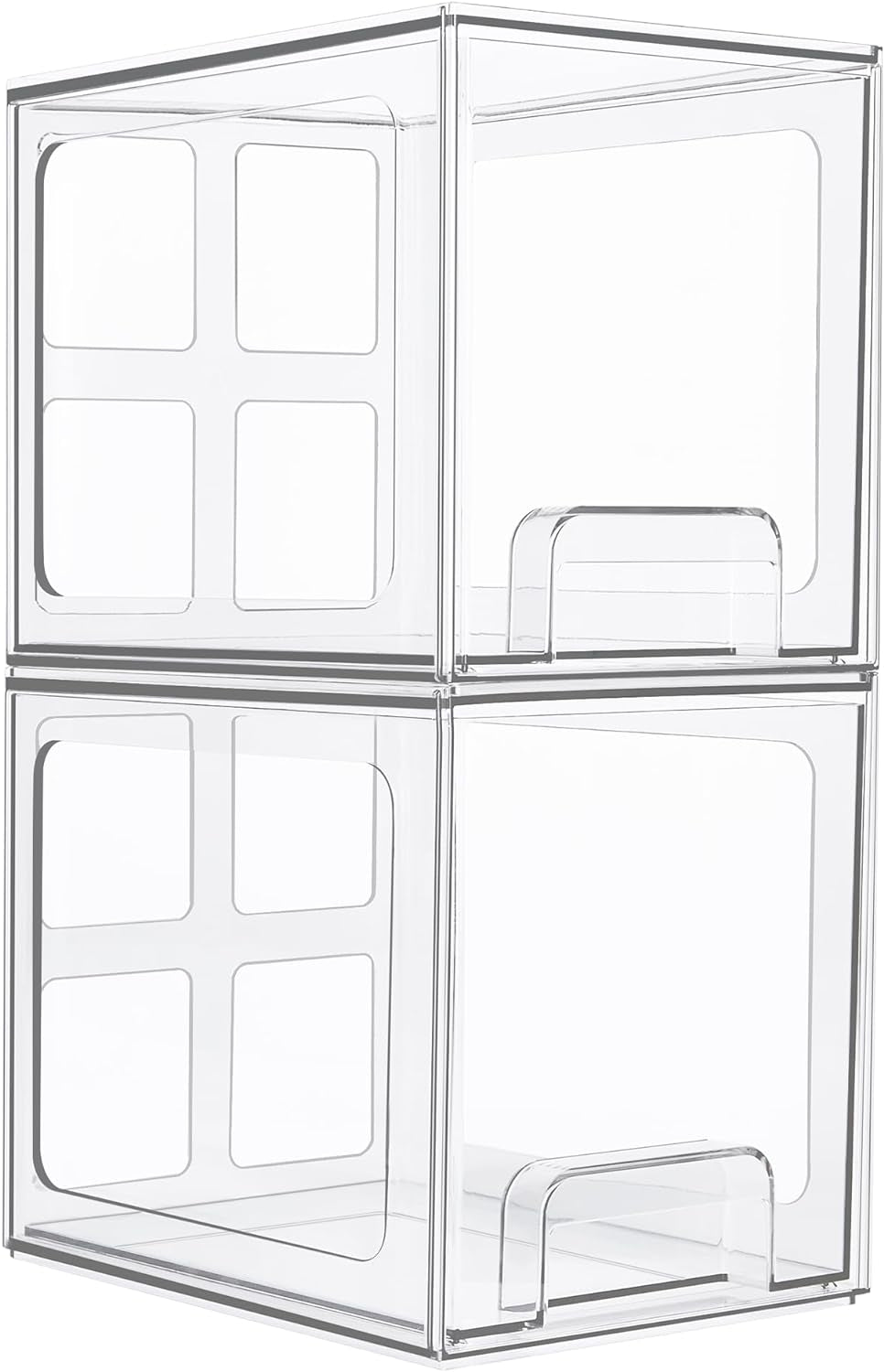 2 Pack Stackable Storage Drawers, 6.6''Tall Acrylic Bathroom Makeup Organizers,Clear Plastic Storage Bins for Vanity, Undersink, Kitchen Cabinet,Pantry Organization and Storage