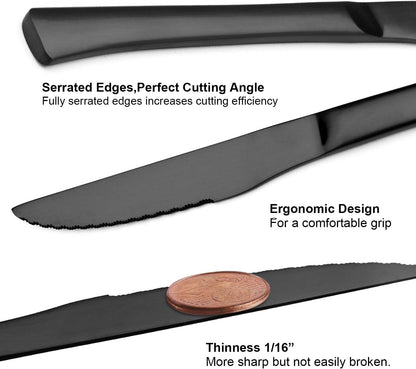 SHARECOKK Steak Knives Set of 4 - Stainless Steel Serrated Steak Knives, Kitchen Steak Knife Set, Dishwasher Safe