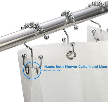 Set of 72 W X 72" H Plastic Shower Curtain, Stainless Steel Shower Curtain Rings Metal Double Glide Shower Hooks for Bathroom Shower Rods Curtains