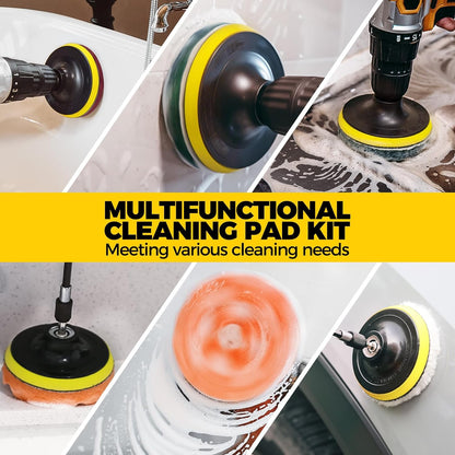 11 Piece Drill Brush Attachment Set Scouring Pads Power Scrubber Brush Scrub Pads for Bathroom Surfaces, Floor, Tub, Shower, Grout, Tile, Corners,Cleaning Brush