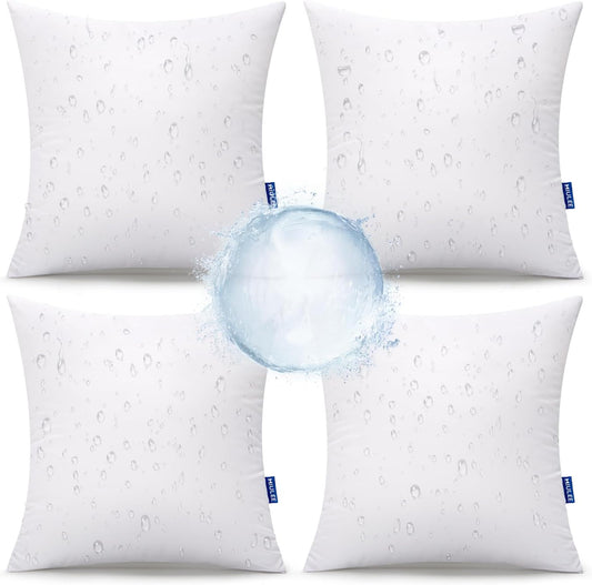 Set of 4 Waterproof 18x18 Outdoor Throw Pillows - Soft Support Inserts for Patio Furniture and Garden Decor