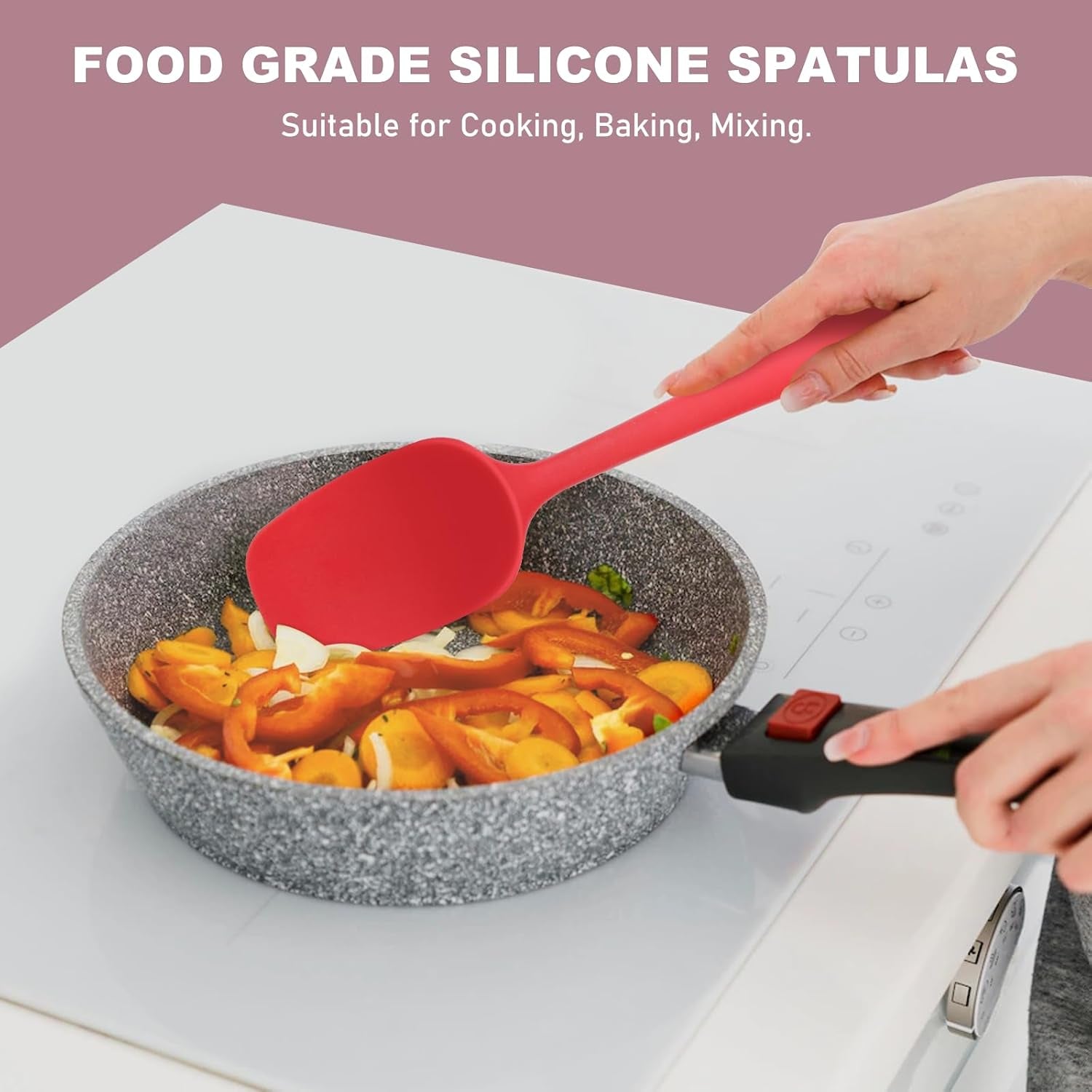 Silicone Spatula Set, Rubber Spatula High Heat-Resistant Premium Bpa-Free One Piece Seamless Design Cooking Spatulas Utensils Set for Kitchen 4Pack(Red)