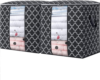 Storage Bags 2 Pack/100L Large Blanket Clothes Organization and Storage Containers for Comforters,Bedding, Foldable Organizer with Reinforced Handle, Clear Window, Sturdy Zippers,Black