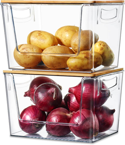 Pantry Organizers Storage, 2 Pack Stackable Kitchen Counter Bins for Onion Potato Garlic, Fruit Vegetable Produce Storage Space-Saving Countertop Organizer (12" X 7" X7")
