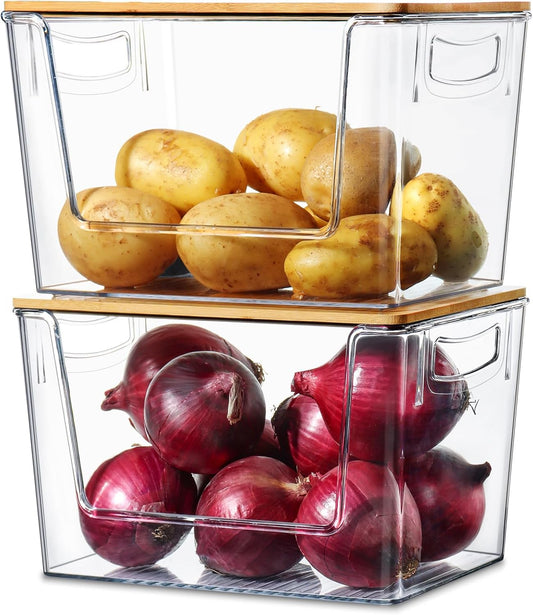 Pantry Organizers Storage, 2 Pack Stackable Kitchen Counter Bins for Onion Potato Garlic, Fruit Vegetable Produce Storage Space-Saving Countertop Organizer (12" X 7" X7")