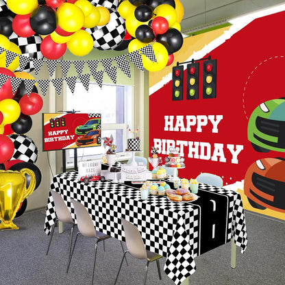 6 Pack Race Car Table Cloth Black and White Gingham Tablecloths Disposable Plastic Buffalo Check Tablecloth Checkered Flag Covers for Birthday, Outdoor Picnic, Birthday, Camping 54 × 108 Inch