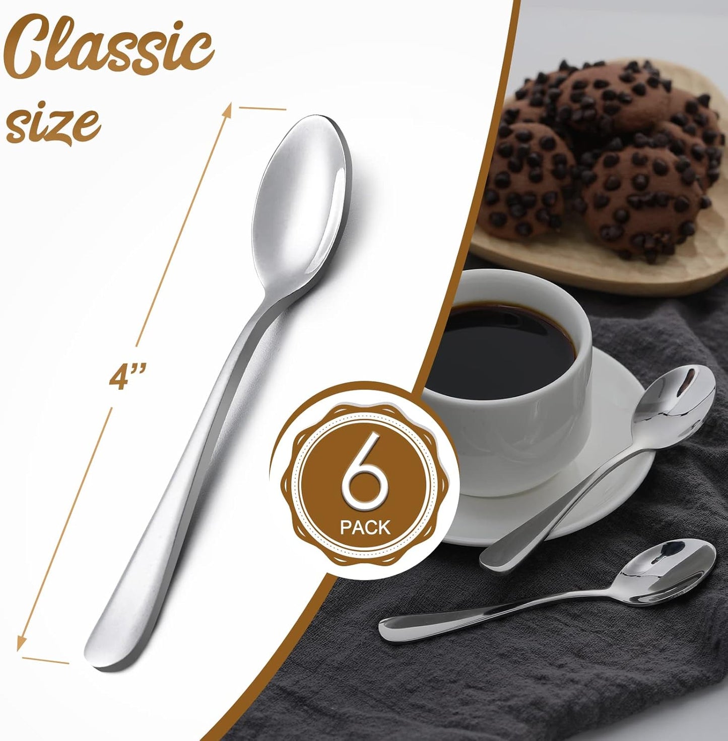 6-Piece Demitasse Espresso Spoons, 4 Inches Stainless Steel Mini Coffee Spoons