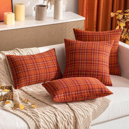 Set of 2 Scottish Tartan Plaid Throw Pillow Covers - Classic Farmhouse Decorative Outdoor Square Cushion Cases for Sofa and Couch, 18x18 Inch, Rust