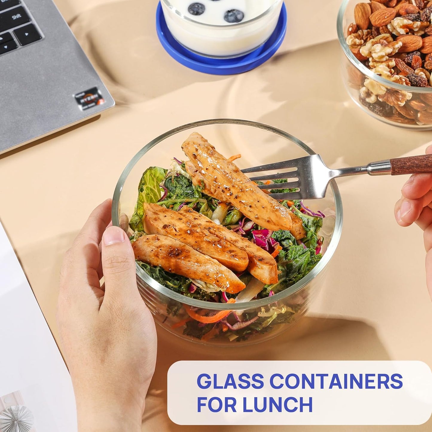 4 Pack Glass Bowls with Lids (1, 2, 4, 7 Cup), Food Storage Containers, Meal Prep and Leftovers Keeper, Lunch Container, Microwave, Dishwasher & Freezer Safe