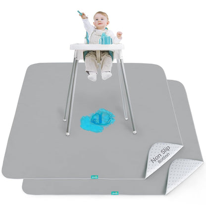 Splat Mat 2 Pack for under High Chair & Arts & Crafts & Eating Mess, Waterproof 42''×46'' Baby Playtime Anti-Slip High Chair Mat for Floor or Table, Reusable & Portable Splash Mat