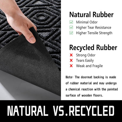 Front Door Mat outside Entrance, Heavy Outdoor Indoor Natural Rubber Welcome Mat, Non Slip, Stain & Fade Resistant, Low Profile, Easy Clean Patio Floor Mat, Waterproof, 29.5 X 17, Black