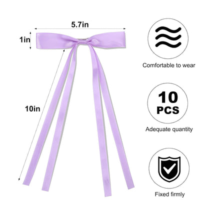 Hair Bows for Women,10 PCS Large Bow Hair Clips Tassel Ribbon Bowknot with Long Tail,Ribbon Hair Bows Barrettes for Thick Thin Hair,Nonslip Hair Accessories Christmas Birthday Gifts