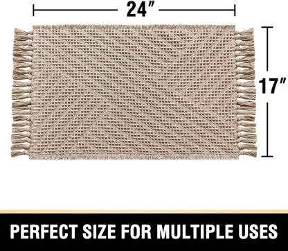 Waffle Bath Mat Super Absorbent Boho Bath Mat Non Slip Bath Rugs for Bathroom Floor Machine Washable Dry Fast Bathroom Rugs with Handmade Tassels, 17" X 24", Irish Cream