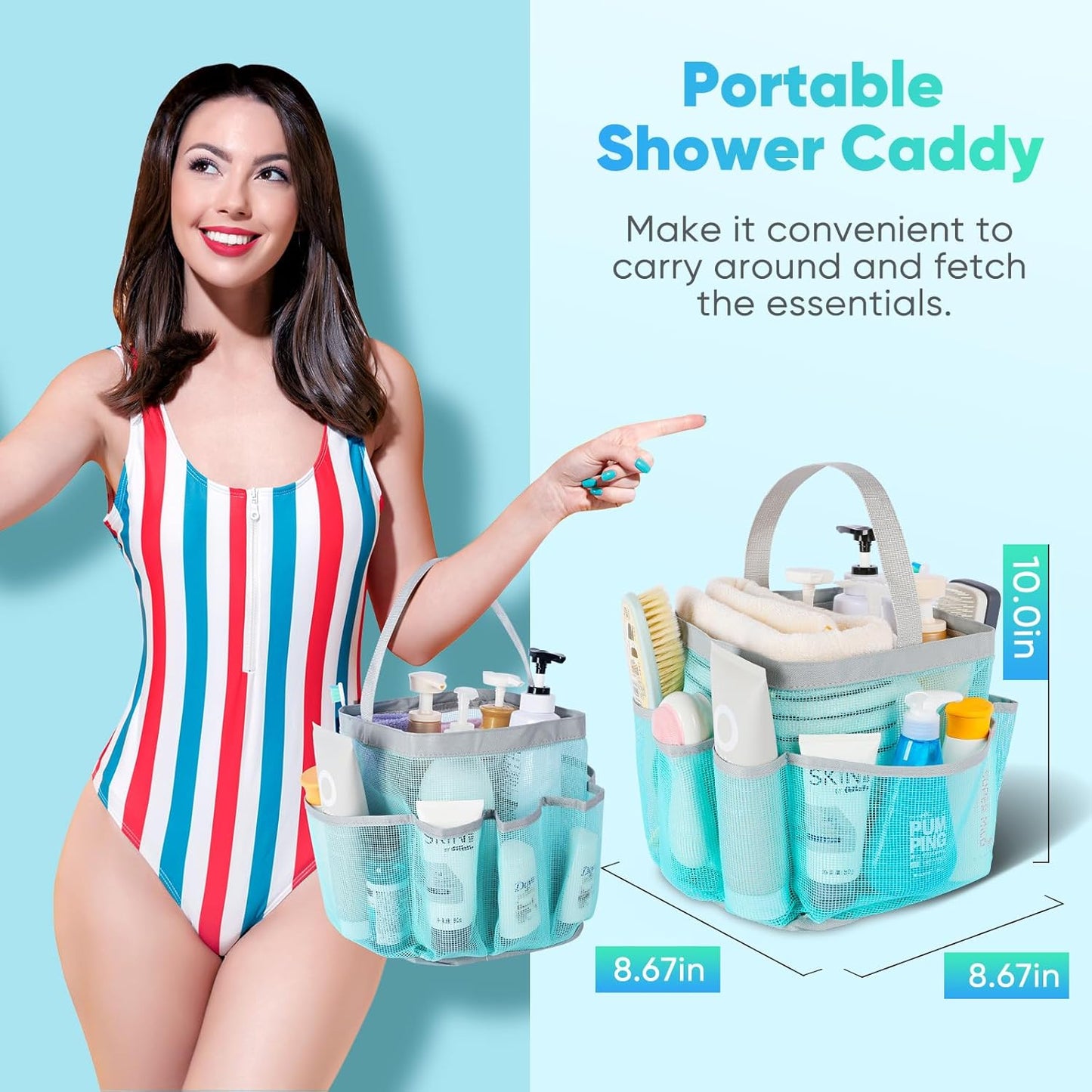 2 Pack Mesh Shower Caddy Portable for College Dorm Room Essentials, Shower Caddy Dorm with 8-Pocket Large Capacity,Shower Bag for Beach,Swimming,Gym