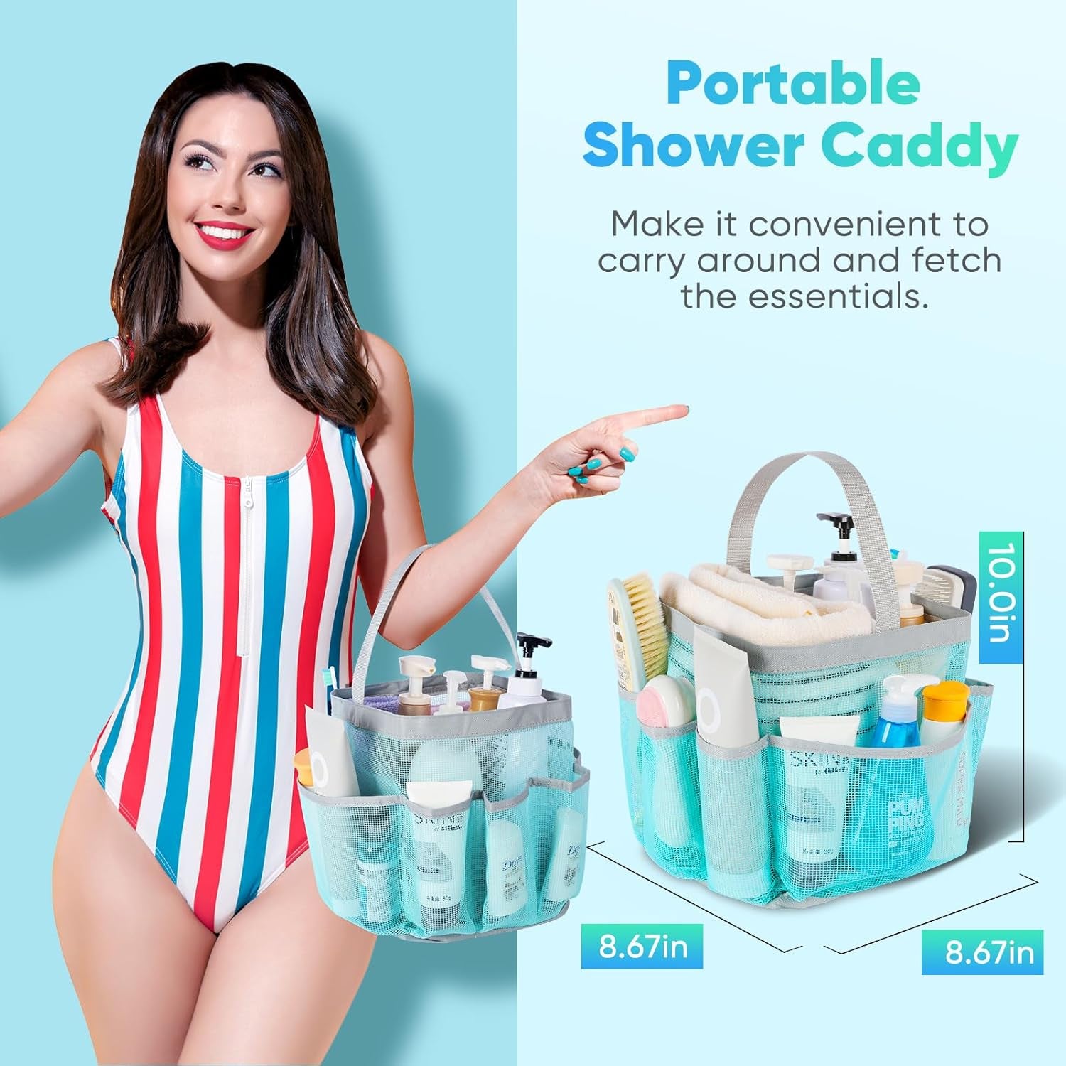 2 Pack Mesh Shower Caddy Portable for College Dorm Room Essentials, Shower Caddy Dorm with 8-Pocket Large Capacity,Shower Bag for Beach,Swimming,Gym