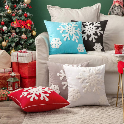 Pack of 2 Christmas Decorative Snowflake Throw Pillow Covers Canvas Embroidery Winter Cushion Cases Holiday Decor Soft Pillowcases for Winter Couch Sofa Bedroom Car（Red, 18X18In）