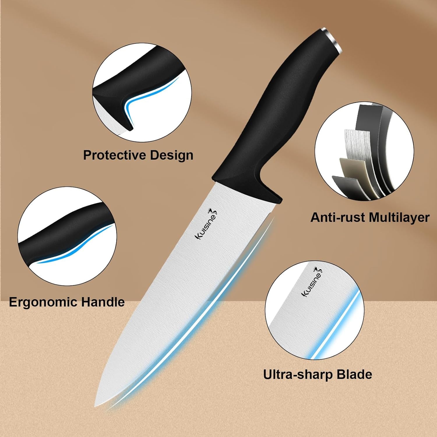 Chef Knife Set,High Carbon Stainless Steel Ultra Sharp Blade Ergonomic Handle,Kitchen Knife Block Set with Built-In Sharpener, Elegant Gift for Holiday(Acacia,15Pcs)