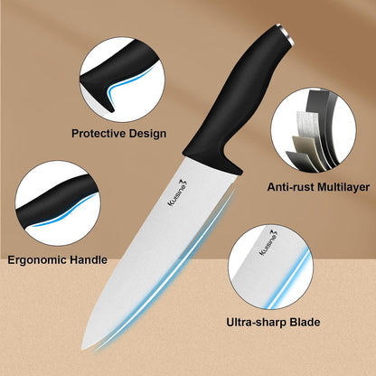 Chef Knife Set,High Carbon Stainless Steel Ultra Sharp Blade Ergonomic Handle,Kitchen Knife Block Set with Built-In Sharpener, Elegant Gift for Holiday(Acacia,15Pcs)