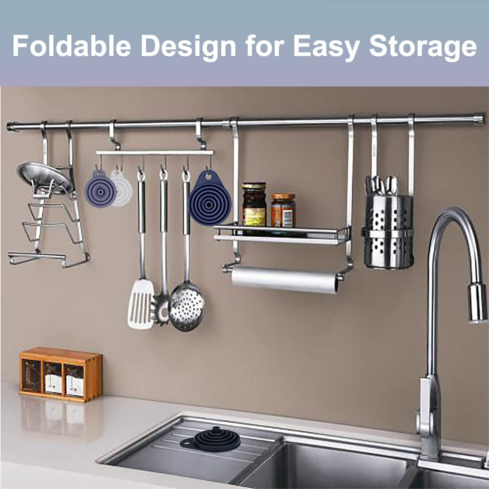 Funnels for Kitchen Use Set of 4, Silicone Collapsible Funnels for Filling Bottles, Food Grade Funnel for Liquid Powder Transfer, Foldable Kitchen Utensils