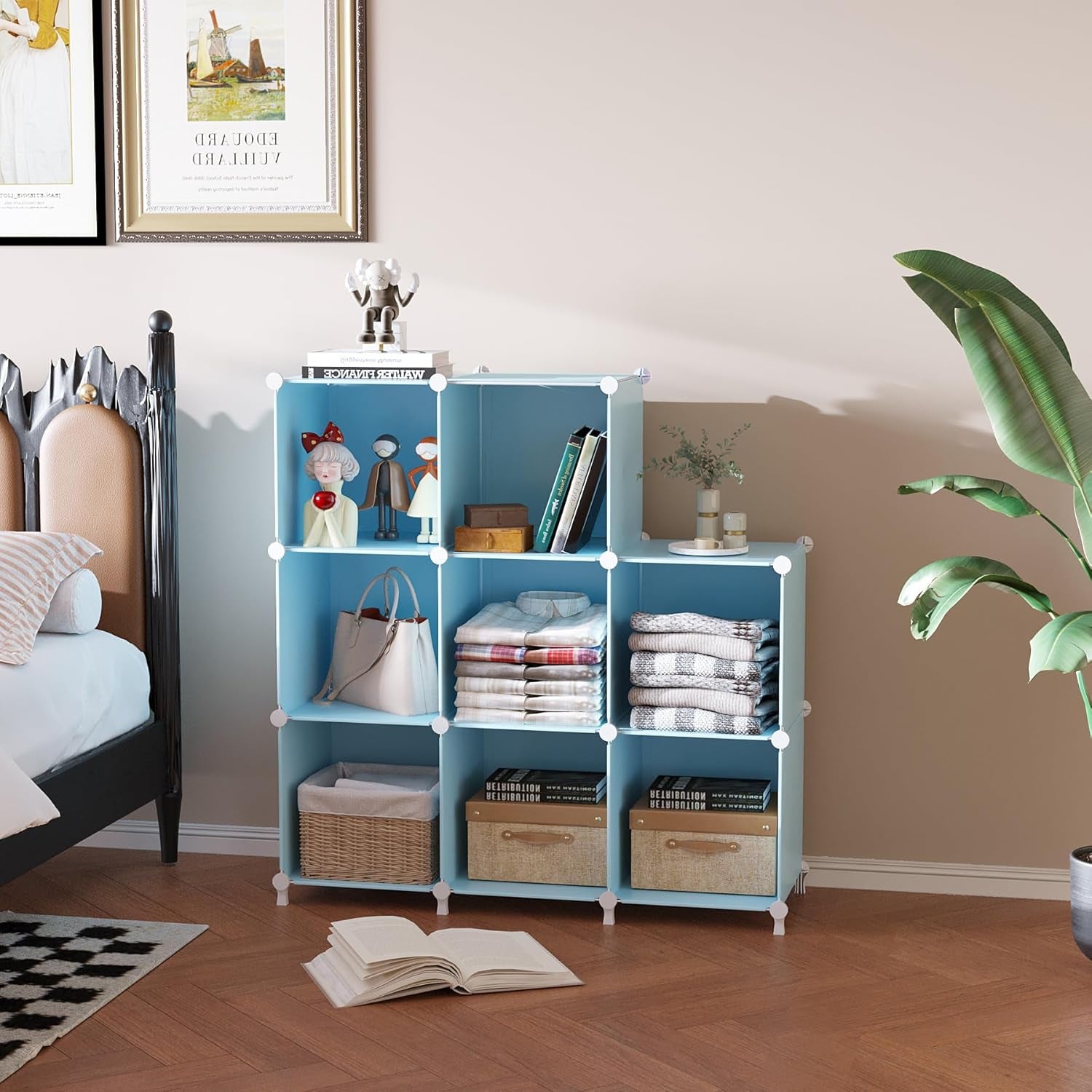 8 Cube Storage Organizer, Closet Organizer Storage Shelf, Bookcase Bookshelf, DIY Stackable Storage Cubes Shelves for Closet, Bedroom, Home, Office, Blue