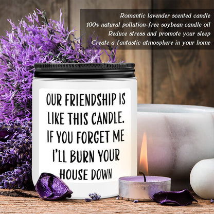 Friends Birthday Christmas Gifts for Women, Friend Funny Scented Soy Candles Gift, Our Friendship White Candle Premium Lavender Scent