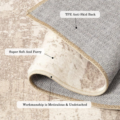 Area Rug Living Room Rugs: 5X7 Indoor Soft Small Low Pile Carpet Abstract Decor Large Washable for Bedroom Dining Room under Kitchen Table Home Office - Beige/Ivory