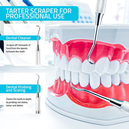 Professional Dental Tartar Scraper Tool, Dental Pick, 6.5 Inch Double Ended Tartar Remover for Teeth, Plaque Remover, Tooth Scraper, Silver, 1 Piece