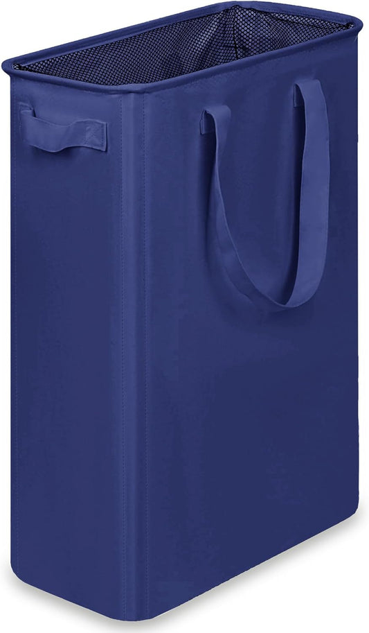 Slim Laundry Basket, Narrow Laundry Hamper with Handles, Collapsible Dirty Clothes Hamper, Tall Laundry Bin for Laundry Room, Dorm and Bedroom, 12.7 Gallons(48L) Blue