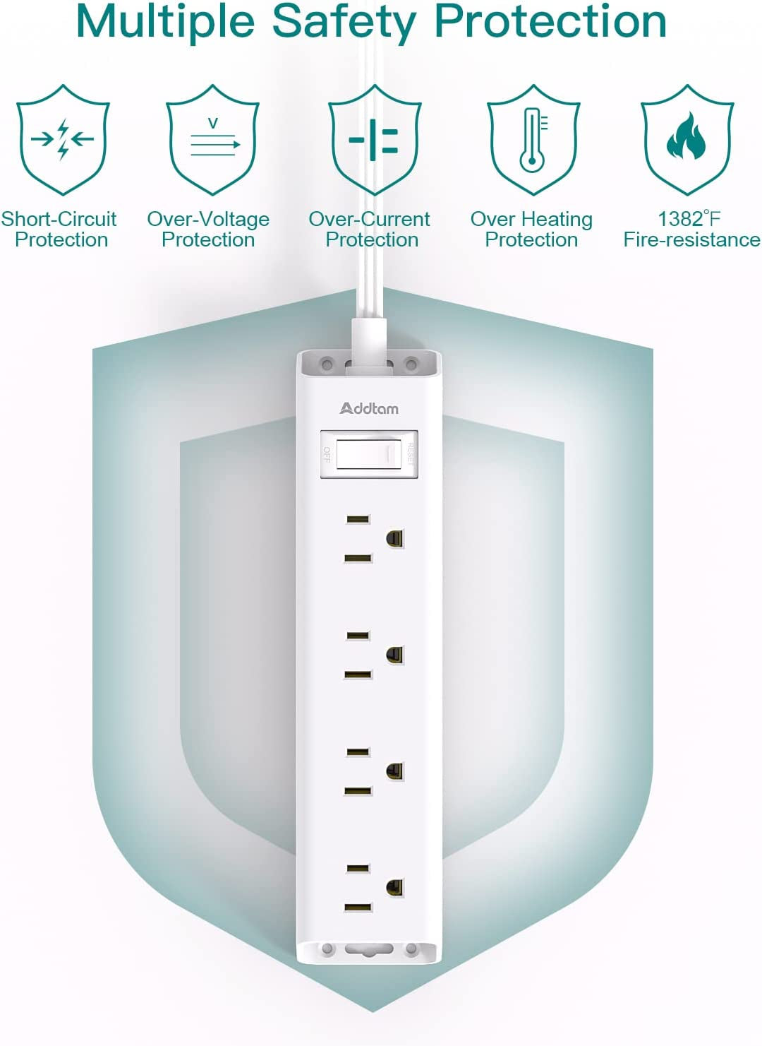 Flat Plug Power Strip, Ultra Thin Flat Extension Cord -  12 Widely AC 3 Sides Multiple Outlets, 5Ft, 1050J Surge Protector, Wall Mount, Desk Charging Station for Home Office Dorm Room Essentials