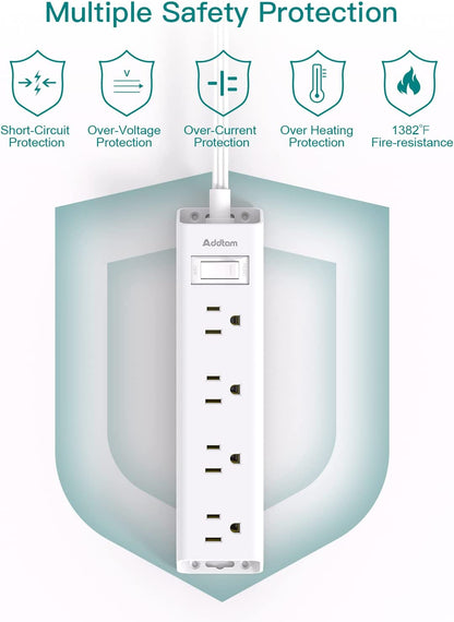 Flat Plug Power Strip, Ultra Thin Flat Extension Cord -  12 Widely AC 3 Sides Multiple Outlets, 5Ft, 1050J Surge Protector, Wall Mount, Desk Charging Station for Home Office Dorm Room Essentials