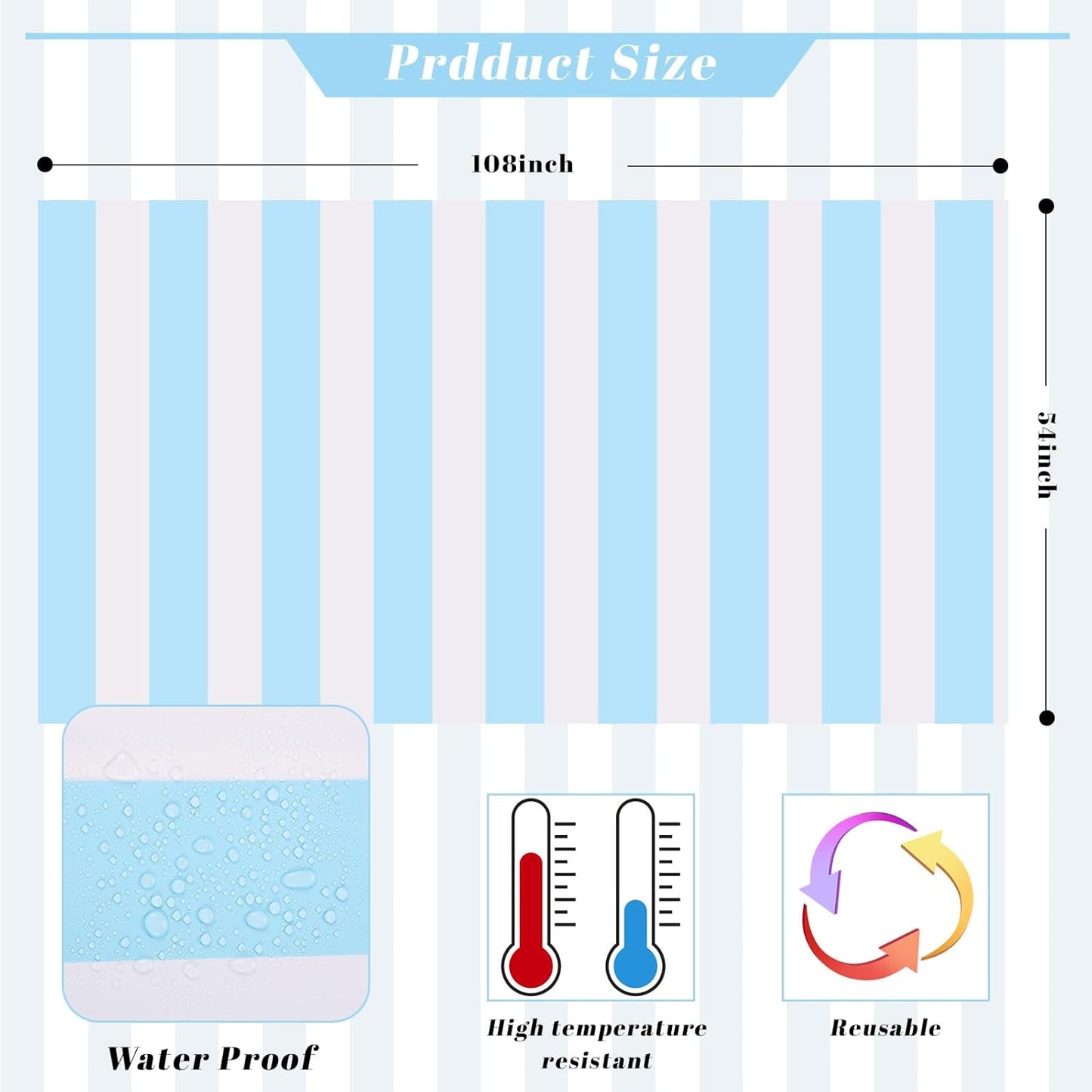 3 Packs Light Blue and White Striped Table Cloth 54 X 108 Inches Bluey Stripe Table Cover Disposable Plastic Beach Tablecloths Waterproof Rectangle Picnic Tablecover for Pool Birthday Party