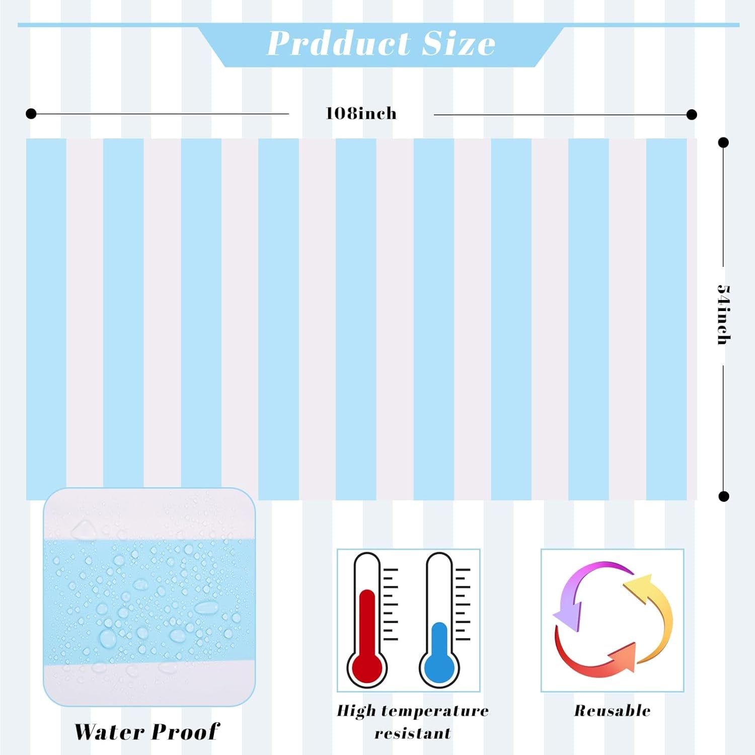 3 Packs Light Blue and White Striped Table Cloth 54 X 108 Inches Bluey Stripe Table Cover Disposable Plastic Beach Tablecloths Waterproof Rectangle Picnic Tablecover for Pool Birthday Party