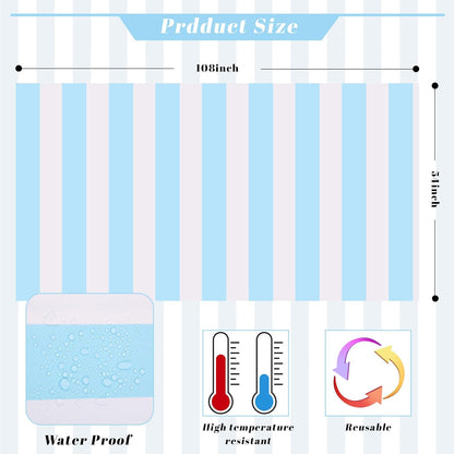 3 Packs Light Blue and White Striped Table Cloth 54 X 108 Inches Bluey Stripe Table Cover Disposable Plastic Beach Tablecloths Waterproof Rectangle Picnic Tablecover for Pool Birthday Party