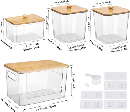 4 Pcs Extra Large Trash Bag Dispenser & Laundry Containers, Wall Mounted Clear Laundry Pods Container Dryer Sheet Holder with Lids for Laundry Room Organization and Storage