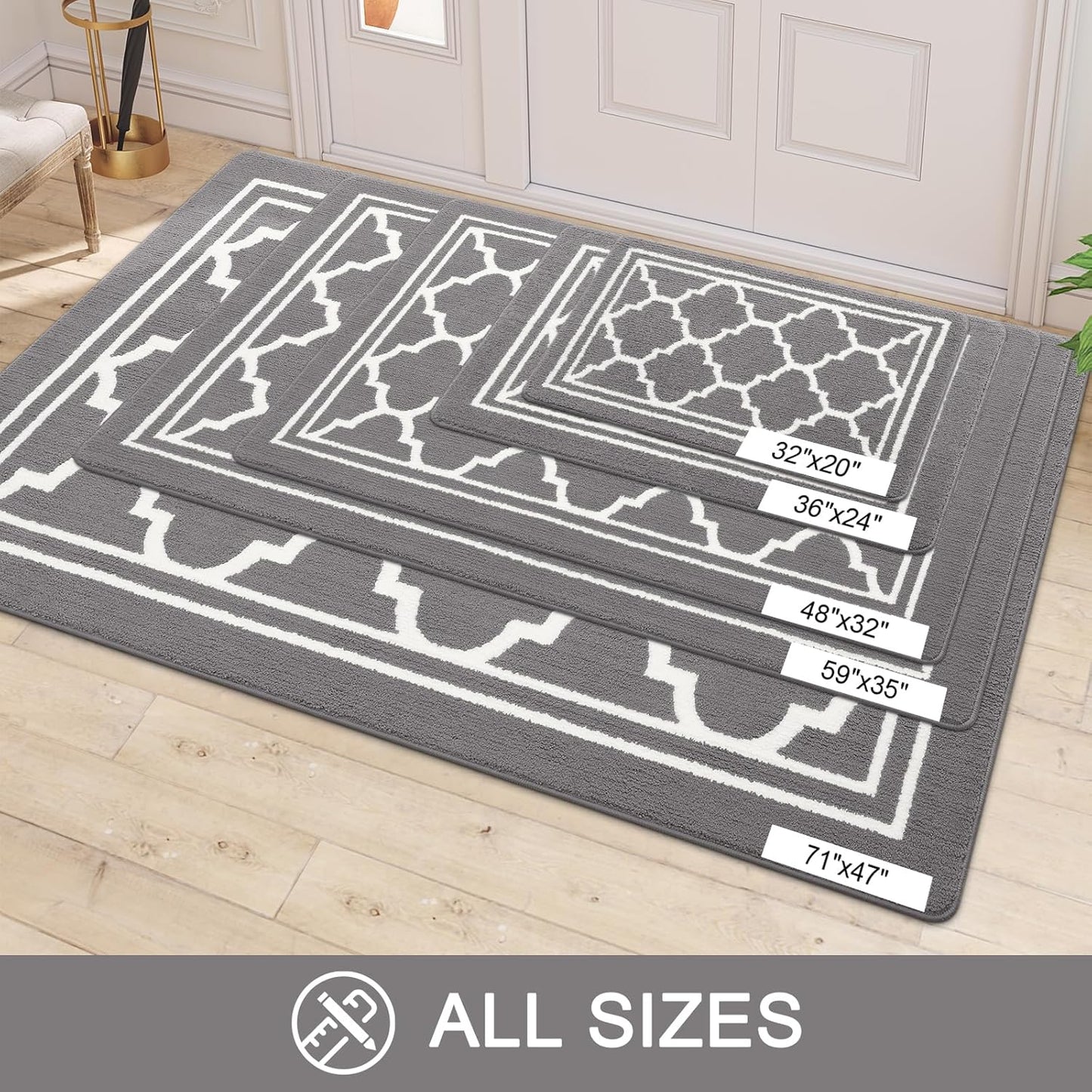 Indoor Door Mat, Dirt-Resistant and Absorbent Doormat, Anti-Slip, Low Profile Floor Mats for inside Entryway, Front, and Back Door Entrance (32X20 Inches, Grey)