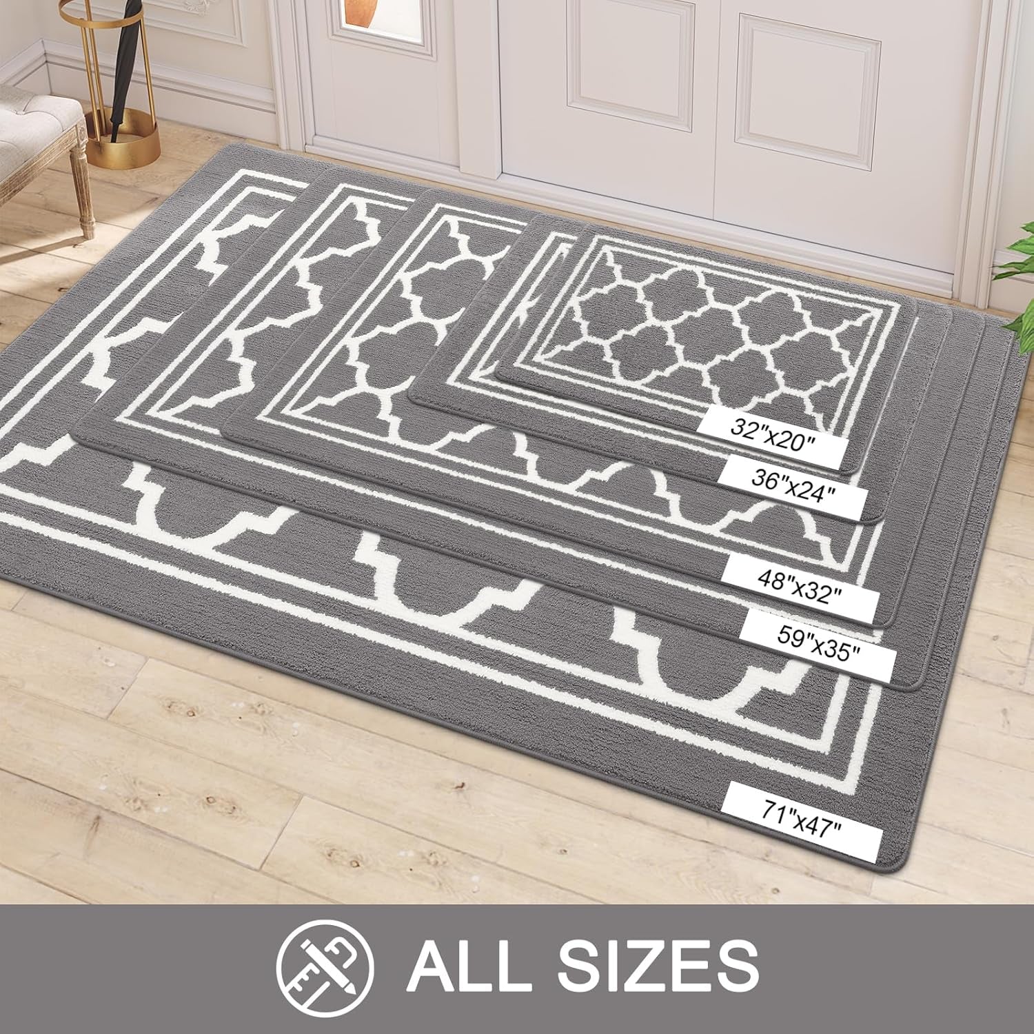 Indoor Door Mat, Dirt-Resistant and Absorbent Doormat, Anti-Slip, Low Profile Floor Mats for inside Entryway, Front, and Back Door Entrance (32X20 Inches, Grey)