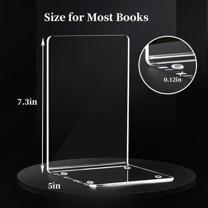 Book Ends 6 Pcs Acrylic Bookends Clear Book Holders for Shelves, Book Organizer with 24 Pcs Silicone Non-Slip Mats for Library Office School (5 * 5 * 7.3 Inch 3Mm Thickness 3 Pairs/ 6 Pcs)
