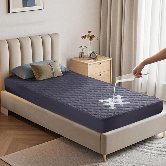 Waterproof Mattress Protector, Twin Size Noiseless Mattress Pad with Deep Pocket 6"-15" Depth, Soft Breathable Bed Mattress Cover Washable for Home, Bedroom, Hotel (Navy Blue)