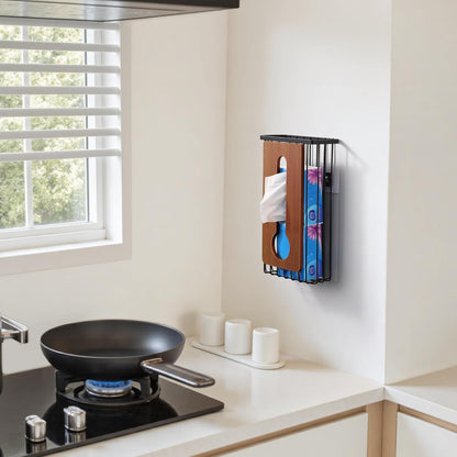 Plastic Grocery Bag Holder - Extra Large Trash Bag Dispenser Wall Mount with Mounting Accessories - Walnut Black Reusable Bags Storage Organizer for Kitchen, under Sink, Pantry, Garage