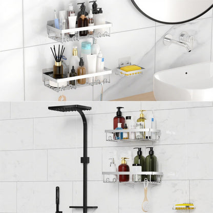 3-Pack Shower Caddy Basket Shelf with Soap Holder, No Drilling Traceless Adhesive Shower Wall Shelves, Rustproof Silver Bathroom Shower Storage Organizer