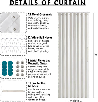 Accordion Folding Door Curtains for Doorways - Laundry Room and Bedroom Room Divider - White, 52" x 78", Single Panel