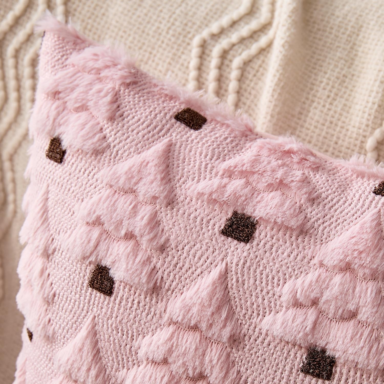 Christmas Tree Decorative Pillow Covers Faux Fur Wool Throw Pillows Soft Plush Cushion Covers Set of 2 Xmas Home Decor Winter Holiday for Sofa Couch Livingroom Bed 18X18 Inch Pink