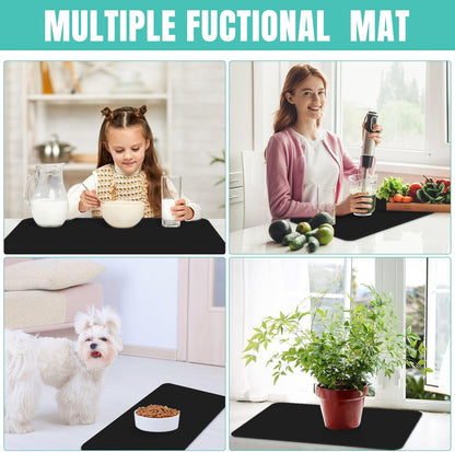 Coffee Mat Super Absorbent Dish Drying Mat Coffee Bar Accessories Match with Machine Large Drying Mats for Kitchen Counter 12" W X 19" L, Black