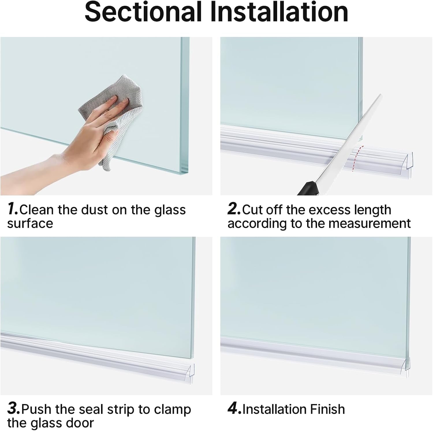 Shower Door Bottom Seal 39 Inch (Set of 2) - Suitable for 3/8 Inch Glass, Frameless Glass Shower Door Seal Strip, Shower Door Sweep