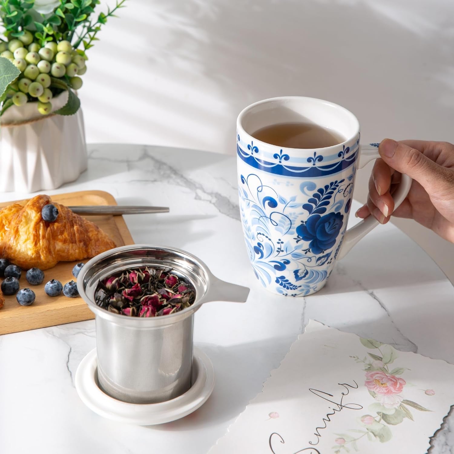 Ceramic Tea Mug with Infuser and Lid, 18 Ounce Capacity, Microwave and Dishwasher Safe, Ideal Gift for Tea Enthusiasts