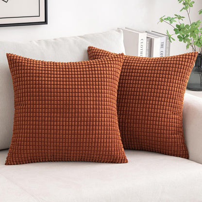 Pack of 2 Fall Pillow Covers 18X18 Inch Granules Soft Corduroy Decorative Throw Pillow Covers for Couch Cushion Sofa Bedroom Living Room, Dark Rust