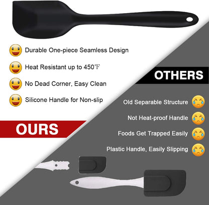 Silicone Spatula Set of 7,  Heat-Resistant Rubber Spatulas Kitchen Utensils Set for Non-Stick Cooking Baking Mixing, Seamless & Flexible Design, Dishwasher Safe, Black