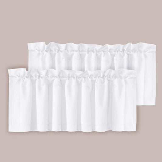 2 Panels White Valance for Windows, Natural Blackout Curtains Valances for Small Windows/Living Room/Bedroom/Bathroom Rod Pocket 52" W X 18" L, Pure White，2 Packs